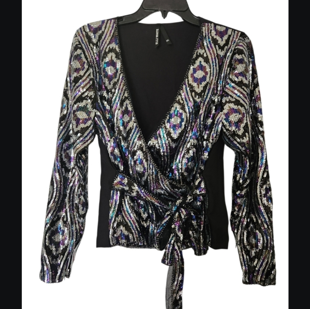 Elli White Shimmering Sequin Wrap Blouse M/L